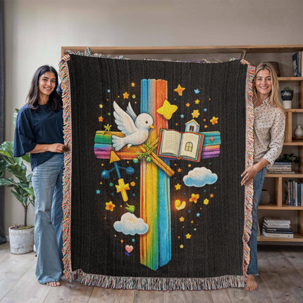 Dove & Holy Bible Woven Blanket – Christian Gift for Kids