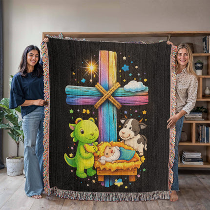 Nativity Manger Woven Blanket – Christian Gift for Kids