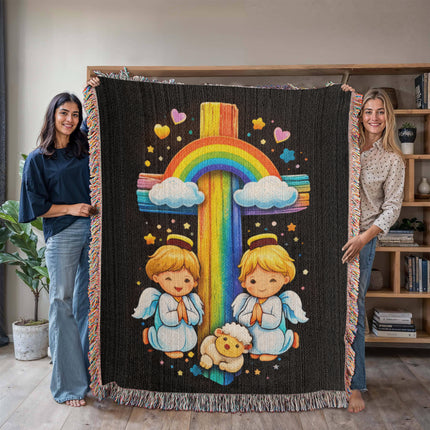 Angels & Lamb Woven Blanket – Christian Gift for Kids