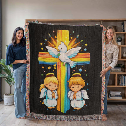 Dove & Praying Angels Woven Blanket – Christian Gift for Kids