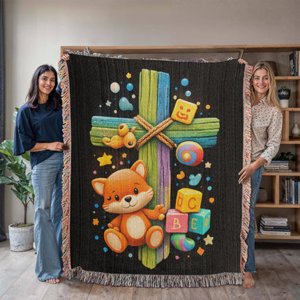 Kitten & ABC Blocks Woven Blanket – Christian Gift for Kids