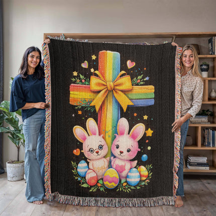 Easter Bunnies Woven Blanket – Christian Gift for Kids