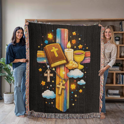 Holy Bible & Chalice Woven Blanket – Christian Gift for Kids