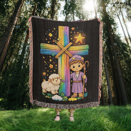 Little Shepherd & Lamb Woven Blanket – Christian Gift for Kids
