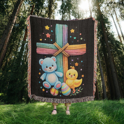 Teddy Bear & Duckling Woven Blanket – Christian Gift for Kids
