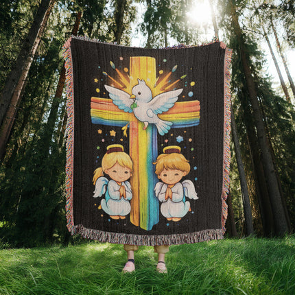 Dove & Praying Angels Woven Blanket – Christian Gift for Kids