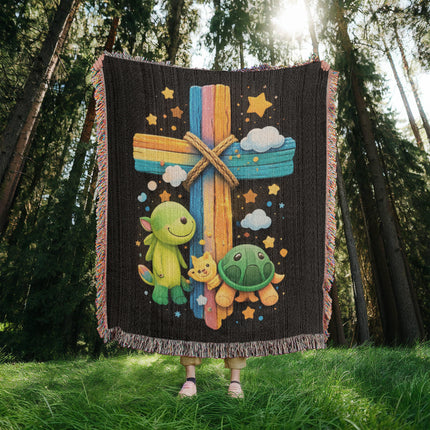 Dinosaur & Turtle Woven Blanket – Christian Gift for Kids