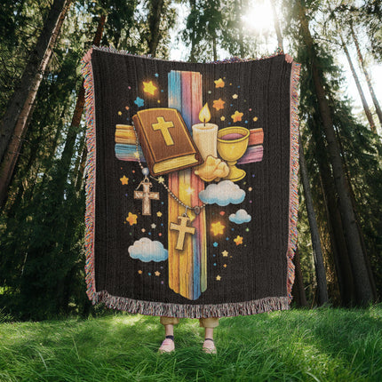 Holy Bible & Chalice Woven Blanket – Christian Gift for Kids