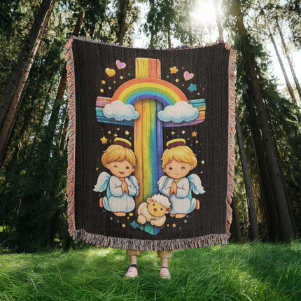 Angels & Lamb Woven Blanket – Christian Gift for Kids
