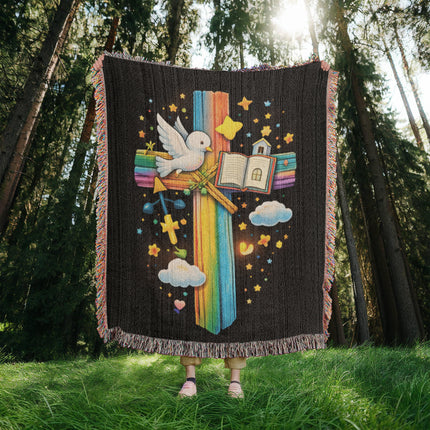 Dove & Holy Bible Woven Blanket – Christian Gift for Kids