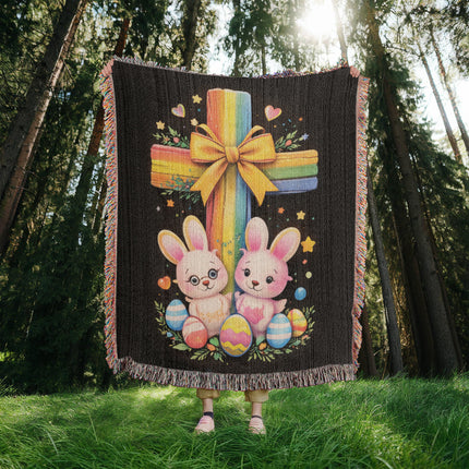 Easter Bunnies Woven Blanket – Christian Gift for Kids