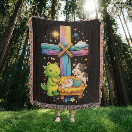 Nativity Manger Woven Blanket – Christian Gift for Kids
