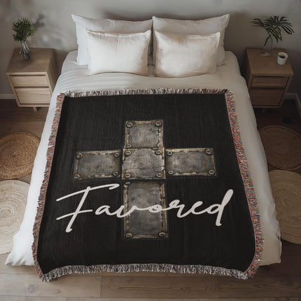 Favored Cross Woven Blanket – Christian Gift for Men