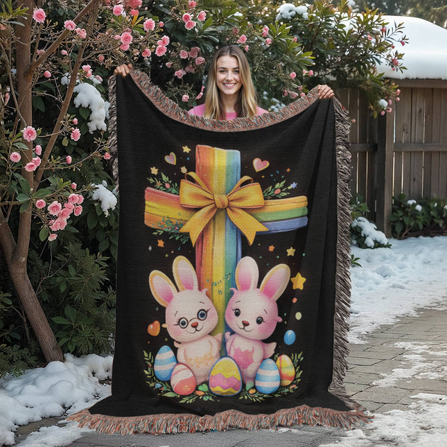 Easter Bunnies Woven Blanket – Christian Gift for Kids