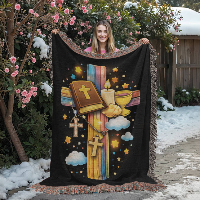Holy Bible & Chalice Woven Blanket – Christian Gift for Kids