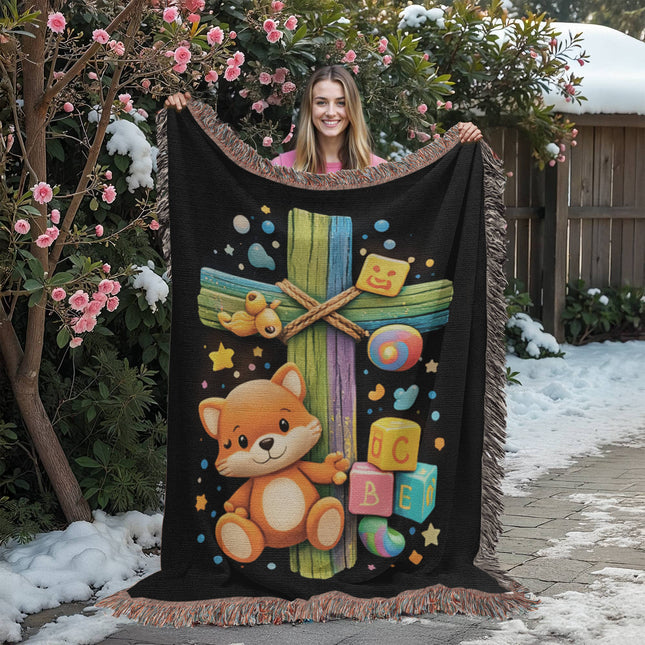 Kitten & ABC Blocks Woven Blanket – Christian Gift for Kids