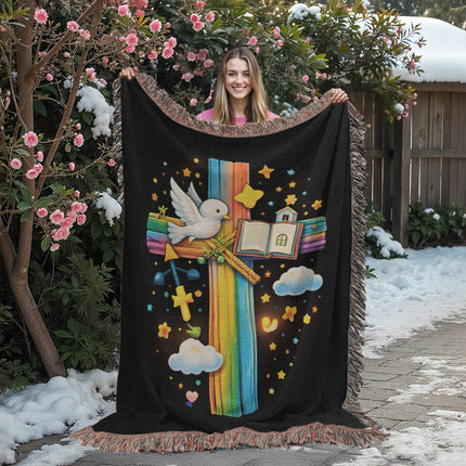Dove & Holy Bible Woven Blanket – Christian Gift for Kids