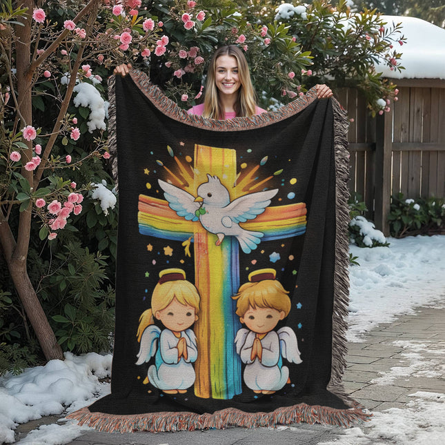 Dove & Praying Angels Woven Blanket – Christian Gift for Kids