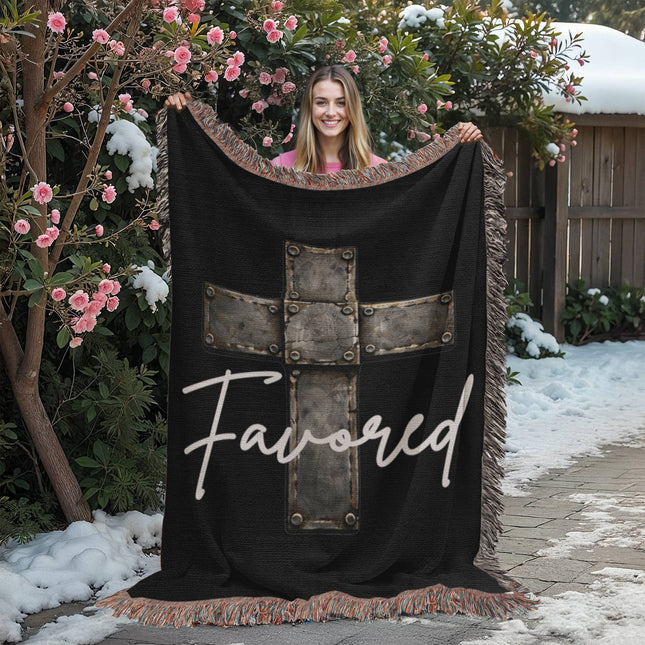 Favored Cross Woven Blanket – Christian Gift for Men