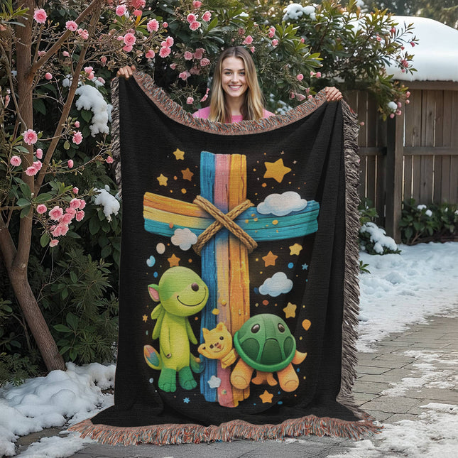 Dinosaur & Turtle Woven Blanket – Christian Gift for Kids