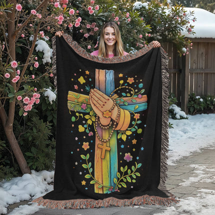 Praying Hands Woven Blanket – Christian Gift for Kids