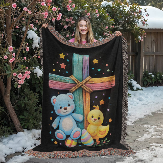 Teddy Bear & Duckling Woven Blanket – Christian Gift for Kids