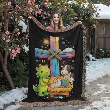 Nativity Manger Woven Blanket – Christian Gift for Kids