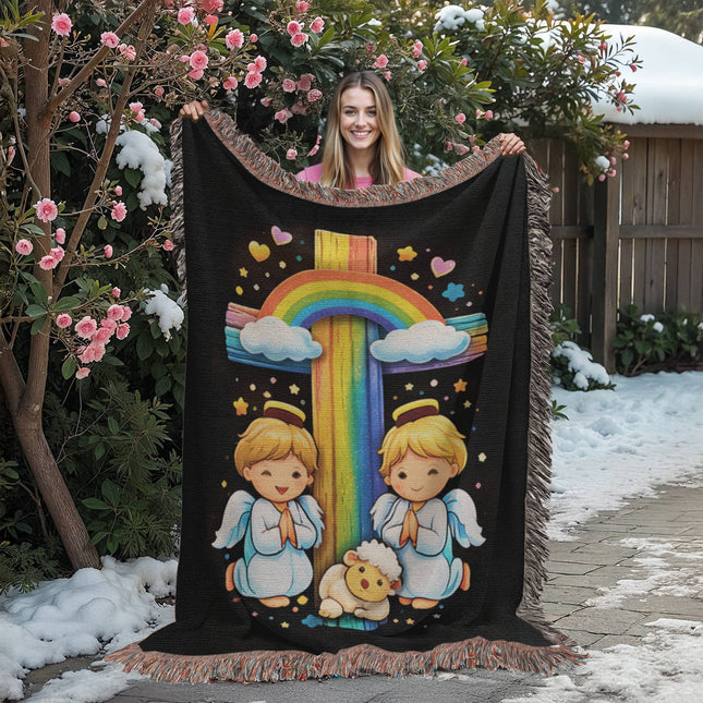Angels & Lamb Woven Blanket – Christian Gift for Kids