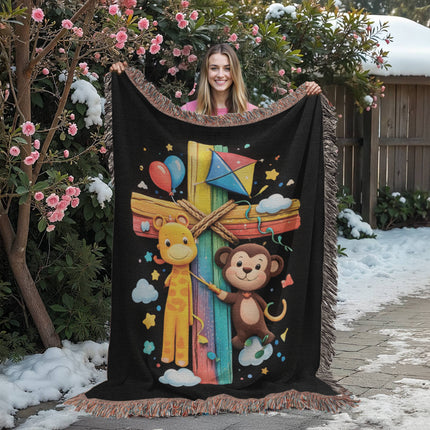 Giraffe & Monkey Woven Blanket – Christian Gift for Kids