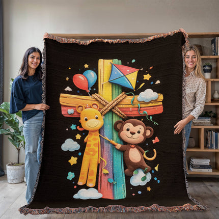 Giraffe & Monkey Woven Blanket – Christian Gift for Kids