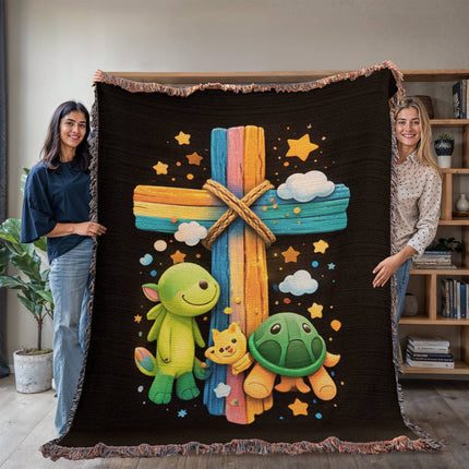 Dinosaur & Turtle Woven Blanket – Christian Gift for Kids