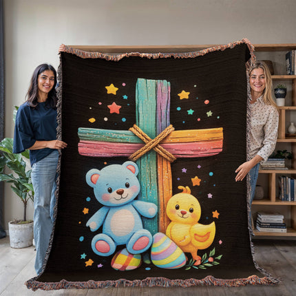 Teddy Bear & Duckling Woven Blanket – Christian Gift for Kids