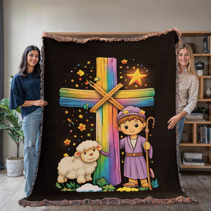 Little Shepherd & Lamb Woven Blanket – Christian Gift for Kids