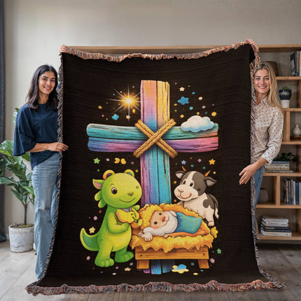 Nativity Manger Woven Blanket – Christian Gift for Kids
