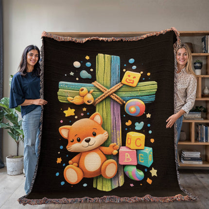 Kitten & ABC Blocks Woven Blanket – Christian Gift for Kids