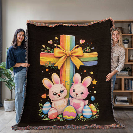 Easter Bunnies Woven Blanket – Christian Gift for Kids