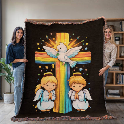 Dove & Praying Angels Woven Blanket – Christian Gift for Kids