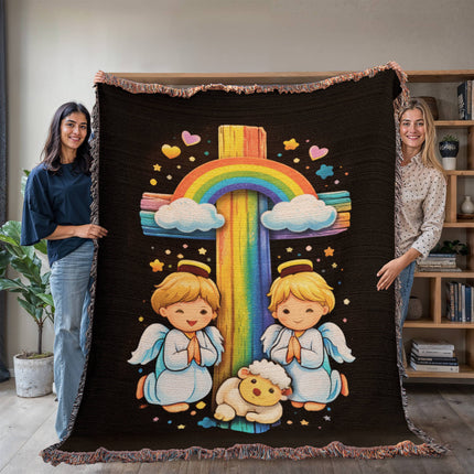 Angels & Lamb Woven Blanket – Christian Gift for Kids