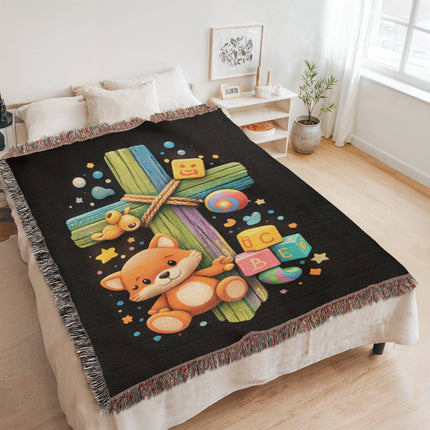 Kitten & ABC Blocks Woven Blanket – Christian Gift for Kids