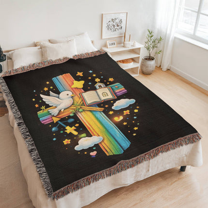 Dove & Holy Bible Woven Blanket – Christian Gift for Kids