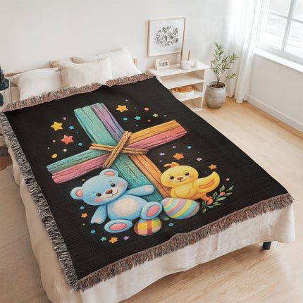 Teddy Bear & Duckling Woven Blanket – Christian Gift for Kids