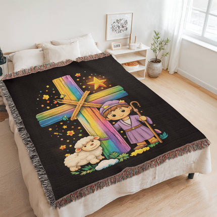 Little Shepherd & Lamb Woven Blanket – Christian Gift for Kids