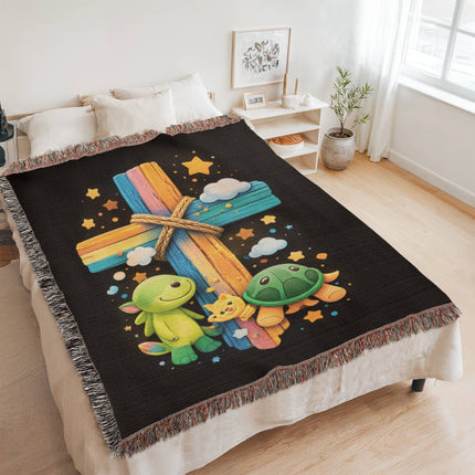 Dinosaur & Turtle Woven Blanket – Christian Gift for Kids