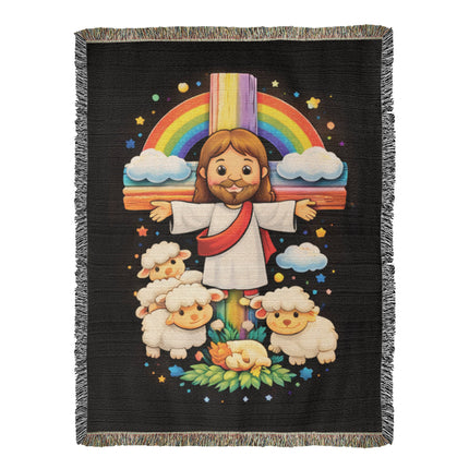 Jesus With the Sheep Woven Blanket – Christian Gift for Kids