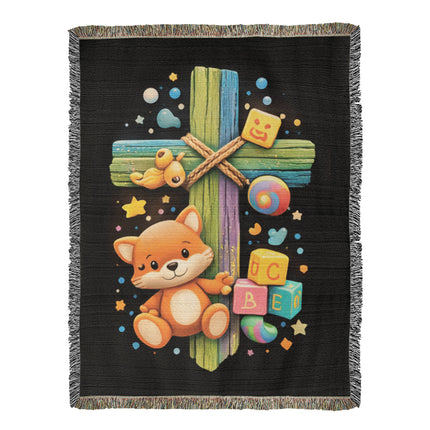 Kitten & ABC Blocks Woven Blanket – Christian Gift for Kids