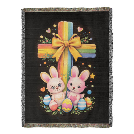 Easter Bunnies Woven Blanket – Christian Gift for Kids