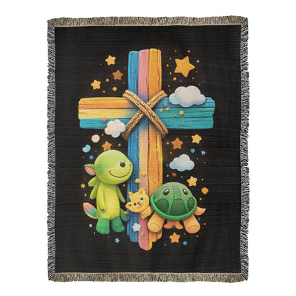 Dinosaur & Turtle Woven Blanket – Christian Gift for Kids