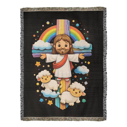 Jesus & Little Lambs Woven Blanket – Christian Gift for Kids