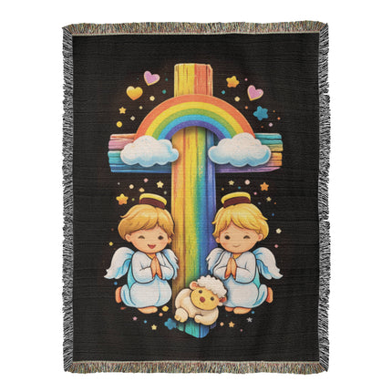 Angels & Lamb Woven Blanket – Christian Gift for Kids