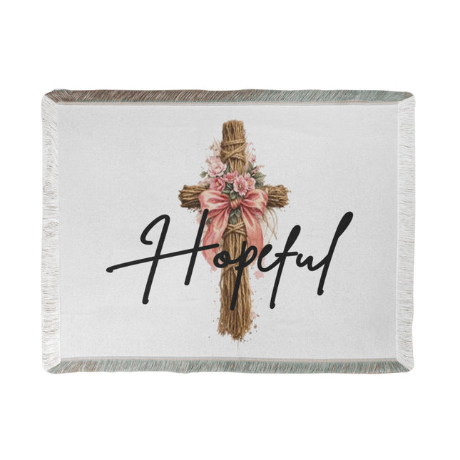 Hopeful Flower Cross Christian Woven Blanket | Mother's Day Gift for Mom | Faith Gift